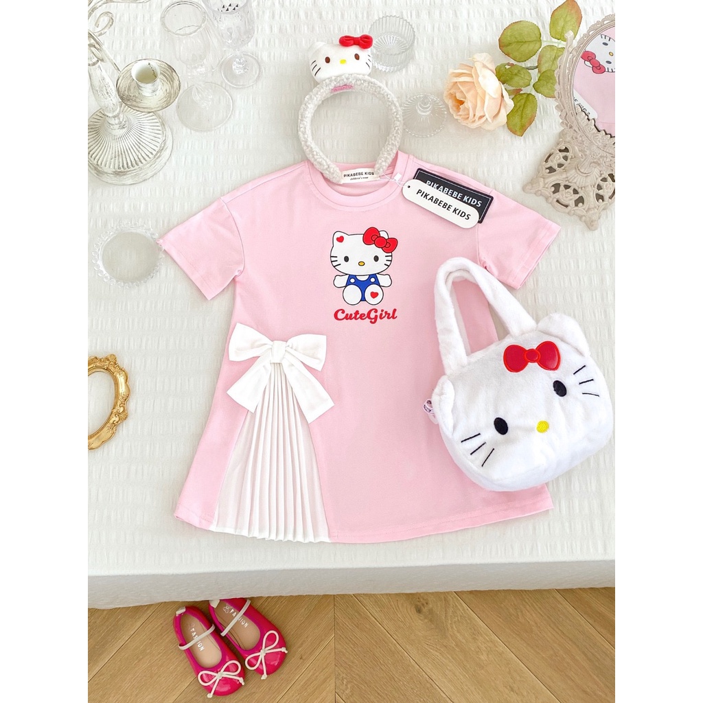 [ML] ชุดเดรสเสื้อยืด ลายสุนัข Cinnamon Melody Kuromi Hello Kitty สี่สี เหมาะกับฤดูร้อน สําหรับเด็กผู้หญิง 90-140 ซม.