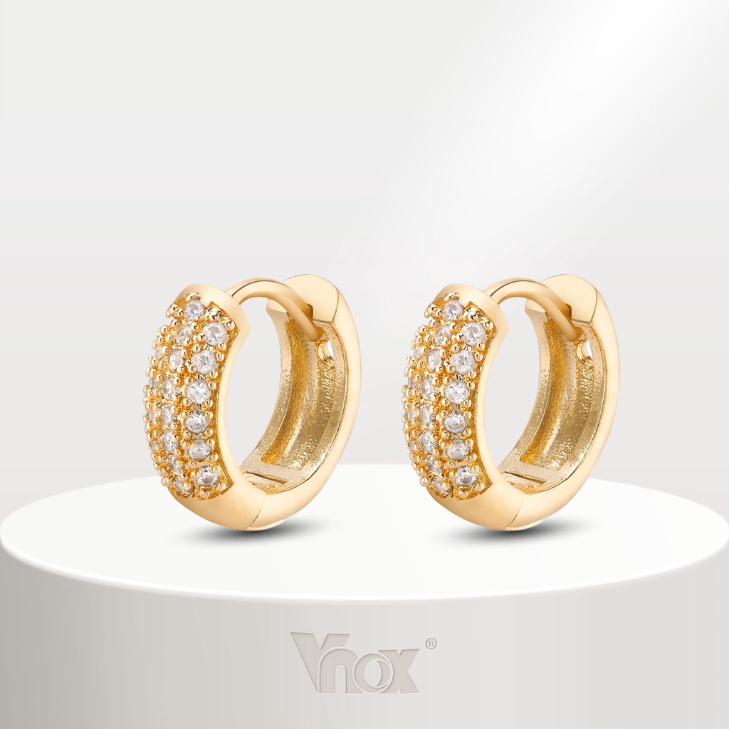 Vnox ต่างหูห่วง ประดับเพทาย 24K ขนาดเล็ก น่ารัก ใช้แล้วไม่แพ้ สําหรับผู้หญิง