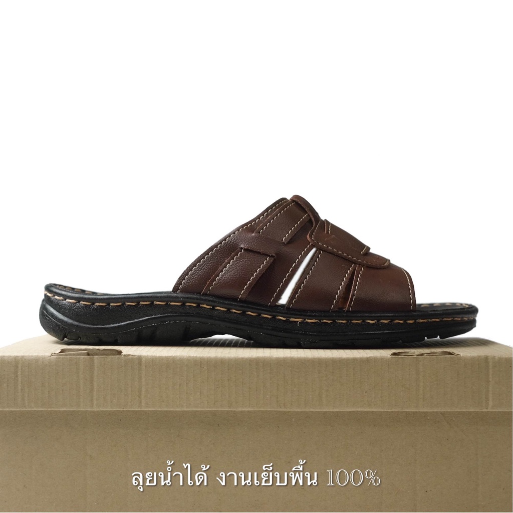 รองเท้าแตะผู้ชาย ️หนัง รองเท้าแตะหนัง ผ้านิ่ม ทนน้ำทนฝน ไม่อับ เย็บรอบกันหลุด