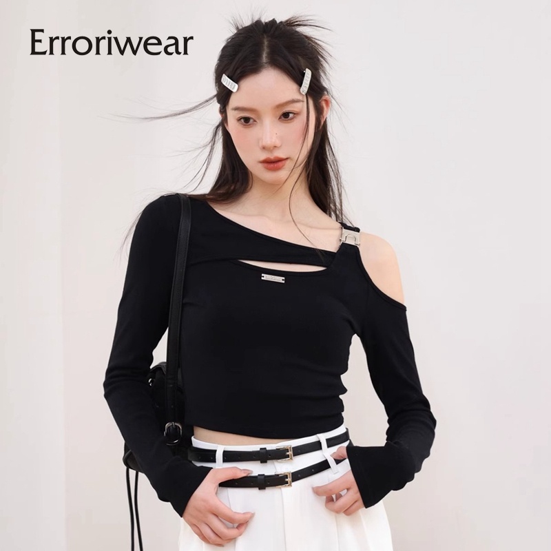 Erroriwear เสื้อยืด ทรงไม่สมมาตร เข้ารูป กลวง ท็อปส์ สําหรับผู้หญิง 2024
