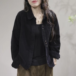 เสื้อแจ็กเก็ตคาร์ดิแกนแขนยาว ผ้าลูกฟูก ทรงหลวม เข้ากับทุกการแต่งกาย สไตล์ตะวันตก แฟชั่นฤดูใบไม้ร่วง สําหรับผู้หญิง