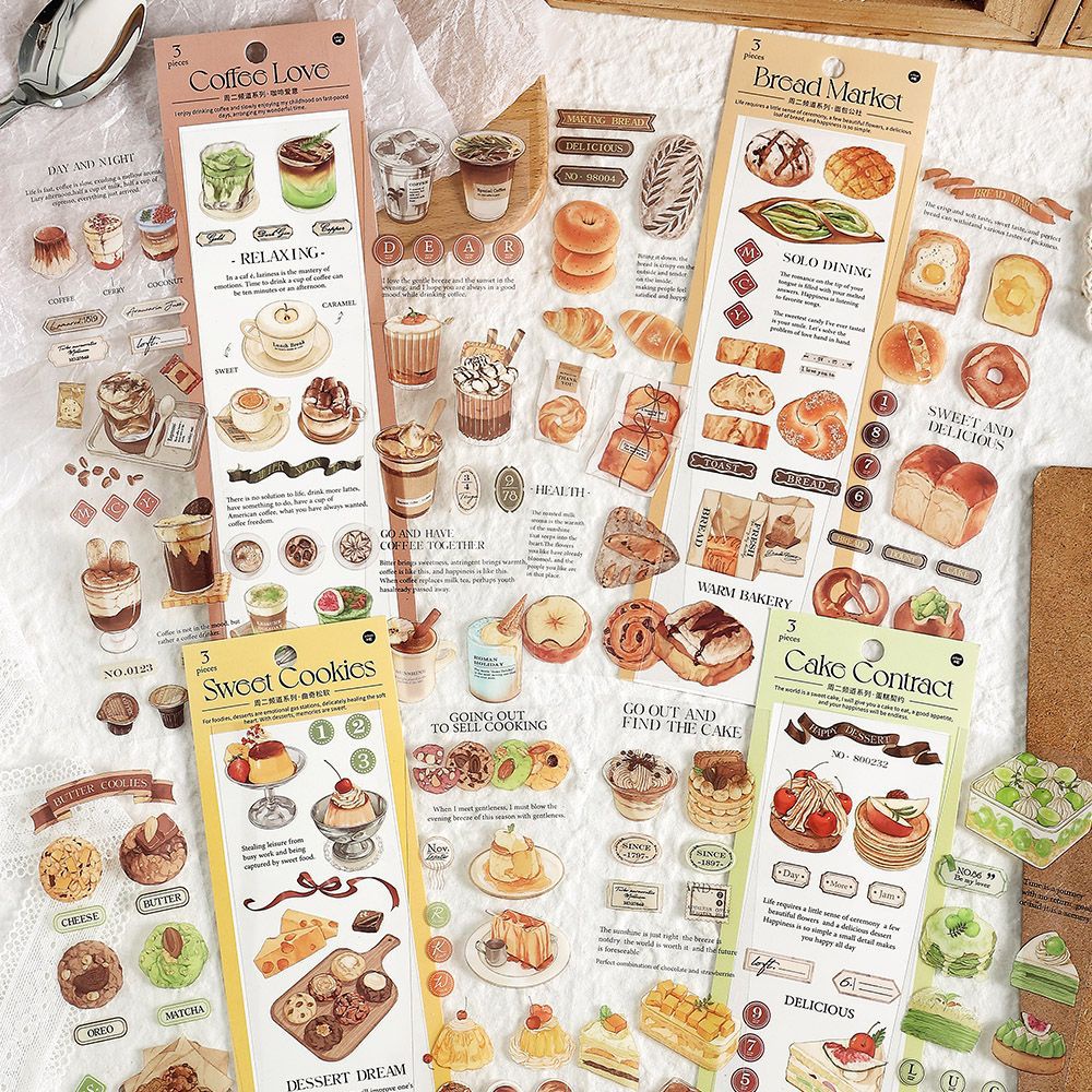 Enwei สติกเกอร์กระดาษ ลาย [Bread Commune Series] กันน้ํา สําหรับตกแต่งสมุดภาพ 3 ชิ้น