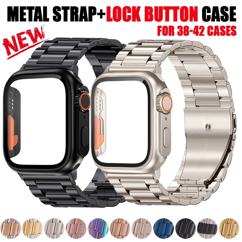 สายสแตนเลส + เคสสําหรับ Apple Watch Series 10 46 มม.42 มม.อัพเกรด Ultra 2 49 มม.เคส TPU Iwatch Series 9 8 7 6 SE 5 4 สร้อยข้อมือโลหะ