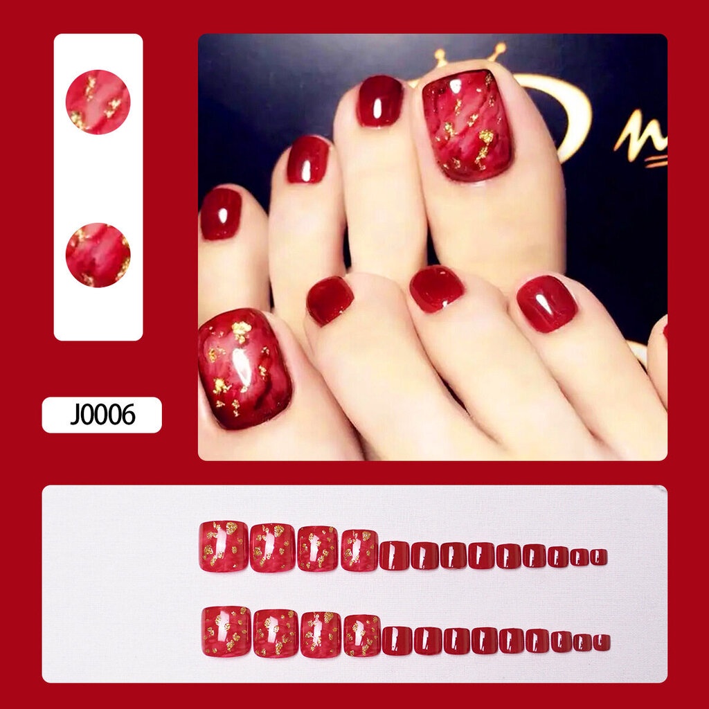 17POOL PF13 สีแดง เล็บปลอม เล็บเท้า สำเร็จรูป กันน้ำ กล่อง 24 ชิ้น