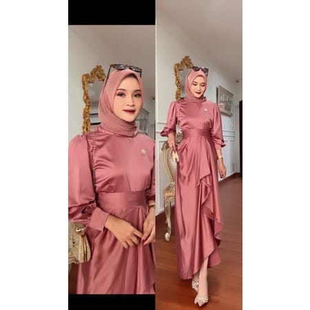จูซี ซาตินกํามะหยี่ชุดเพื่อนเจ้าสาว Elegant Plain Gamis Bridesmide เสื้อผ้าชุดแต่งงานที่เรียบง่ายล่าสุด Eid เสื้อผ้าธรรมดาจัมโบ้ Gamis พรีเมี่ยมซาติน Gamis