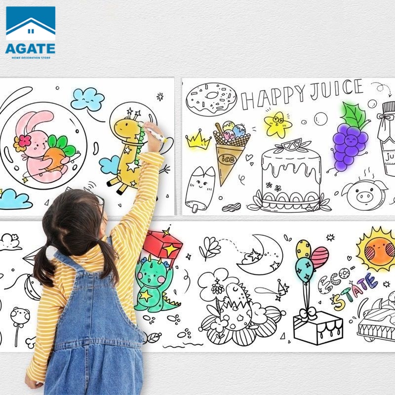 โปสเตอร์ระบายสียักษ์ ม้วนกระดาษระบายสี ช่วยให้เด็กเรียนรู้เรื่องสี สัตว์ วัตถุ และตัวเลข