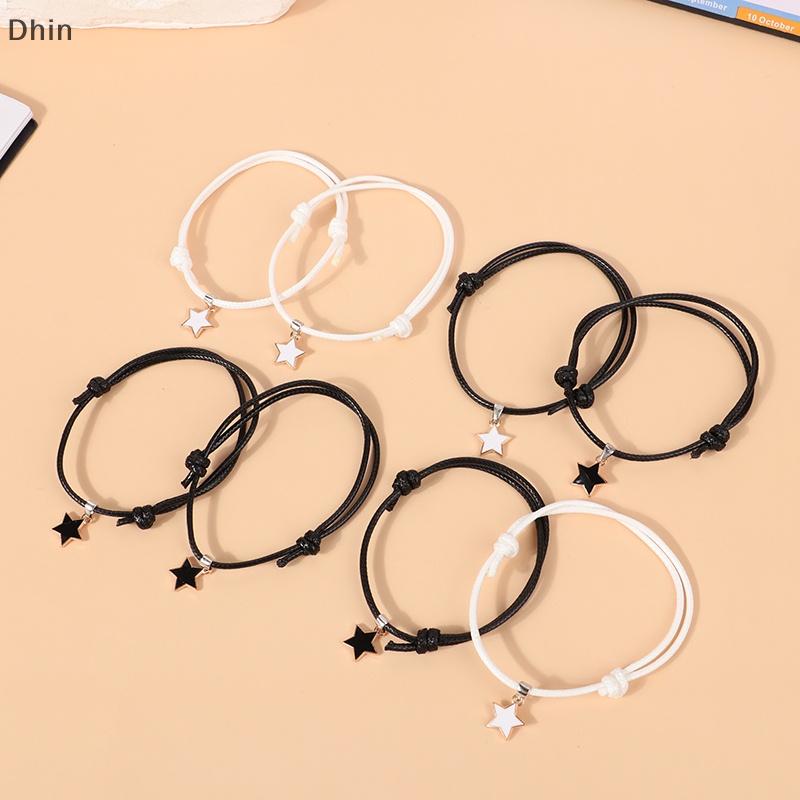 [Dhin] 2 ชิ้น / เซต สร้อยข้อมือคู่รัก เชือกสีดํา สีขาว สร้อยข้อมือดาว สําหรับผู้หญิงและผู้ชาย แฟชั่นคู่รัก ของขวัญสําหรับคู่รัก COD ใหม่