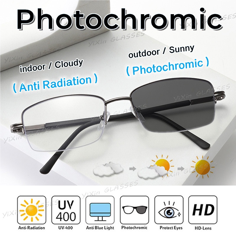 2 in 1 แว่นตากันแดด กรอบโลหะ ทรงสี่เหลี่ยมผืนผ้า ป้องกันรังสี UV400 ป้องกันแสงสีฟ้า สําหรับผู้หญิง และผู้ชาย