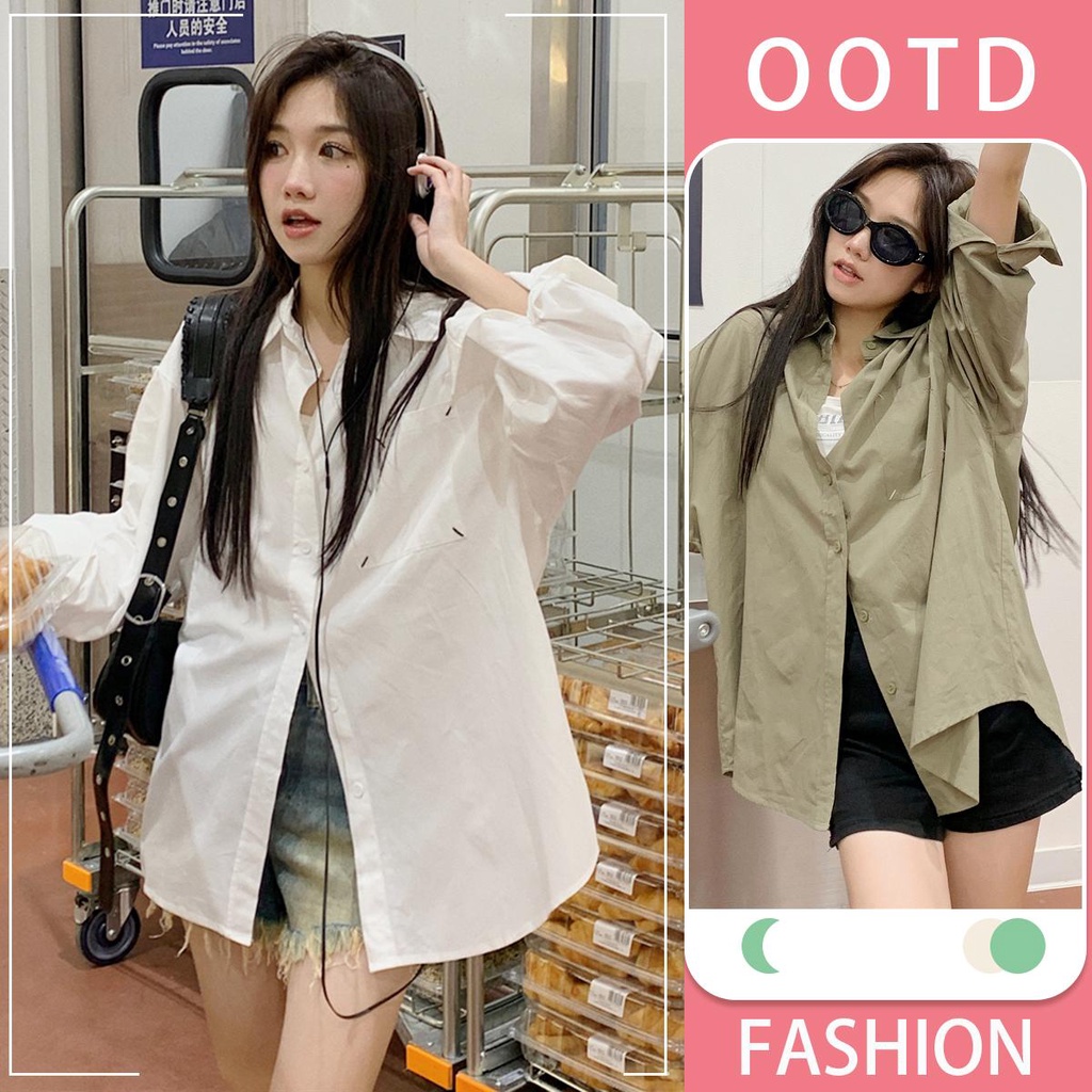 KOKO W279 เสื้อแฟชั่นผู้หญิง แขนยาว เสื้อน่ารัก โอเวอร์ไซส์กันแดดแนววินเทจ ใหม่หลวม ด้านบน