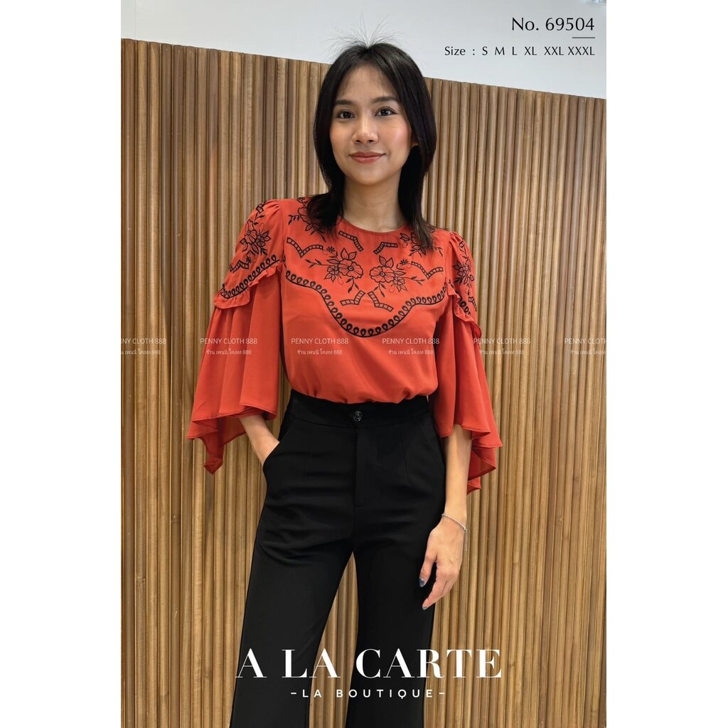 69504 เสื้อ A La Carte ชีฟอง งานปักด้ายดำ มีซับใน ทรงแขนระบายสวยเก๋ by PENNY CLOTH 888