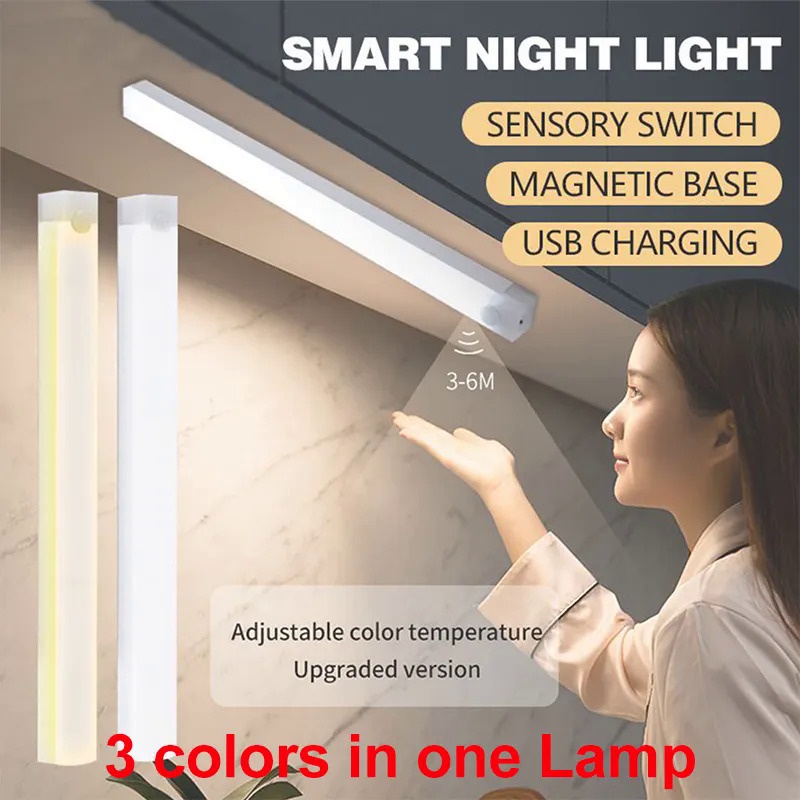 Motion Sensor Light Night Light USB Rechargeable Lamp Cabinet Wardrobe Lamp Staircase Backlight For Kitchen 3colors in o