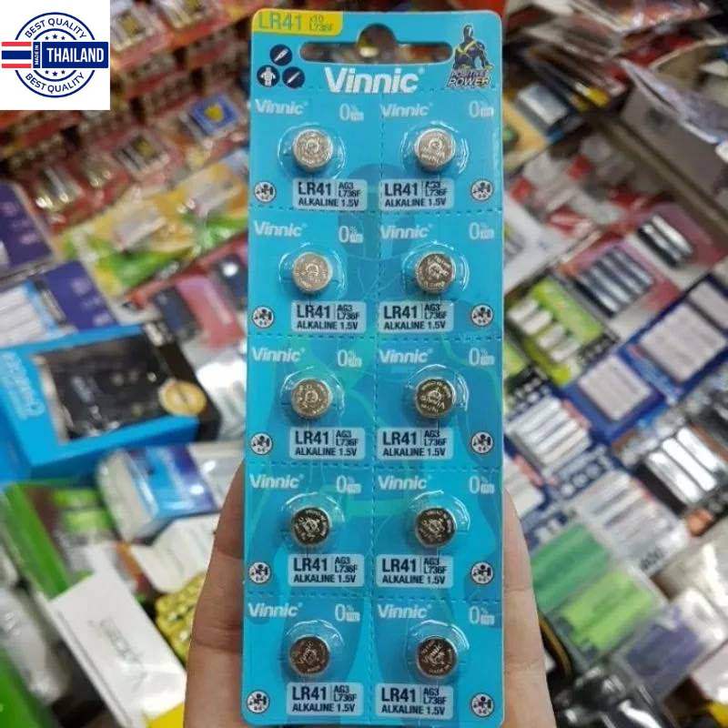 10ก้อน ถ่านกระดุม Vinnic L736F, LR41,192, AG3, LR736 1.5V Alkaline Battery จำนวน 10ก้อน ของใหม่ genu