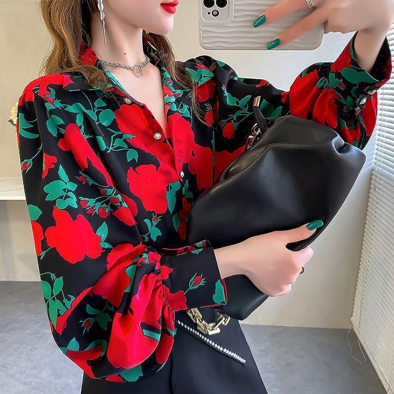 เสื้อเชิ้ตแขนทรงโคมไฟ ผ้าชีฟอง ทรงหลวม สไตล์เกาหลี พลัสไซซ์ สําหรับผู้หญิง
