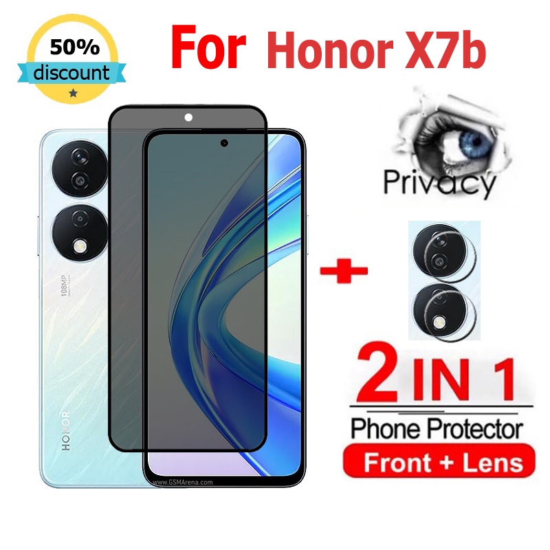 2 in 1 ฟิล์ม Honor X7b ฟิล์มกระจกนิรภัยกันรอยหน้าจอ กันแอบมอง เพื่อความเป็นส่วนตัว สําหรับ Honor 90 Lite 70 100 Pro X9b X8b X9a X8a X7a X6a X50 X8 X9 X7 X6 5G
