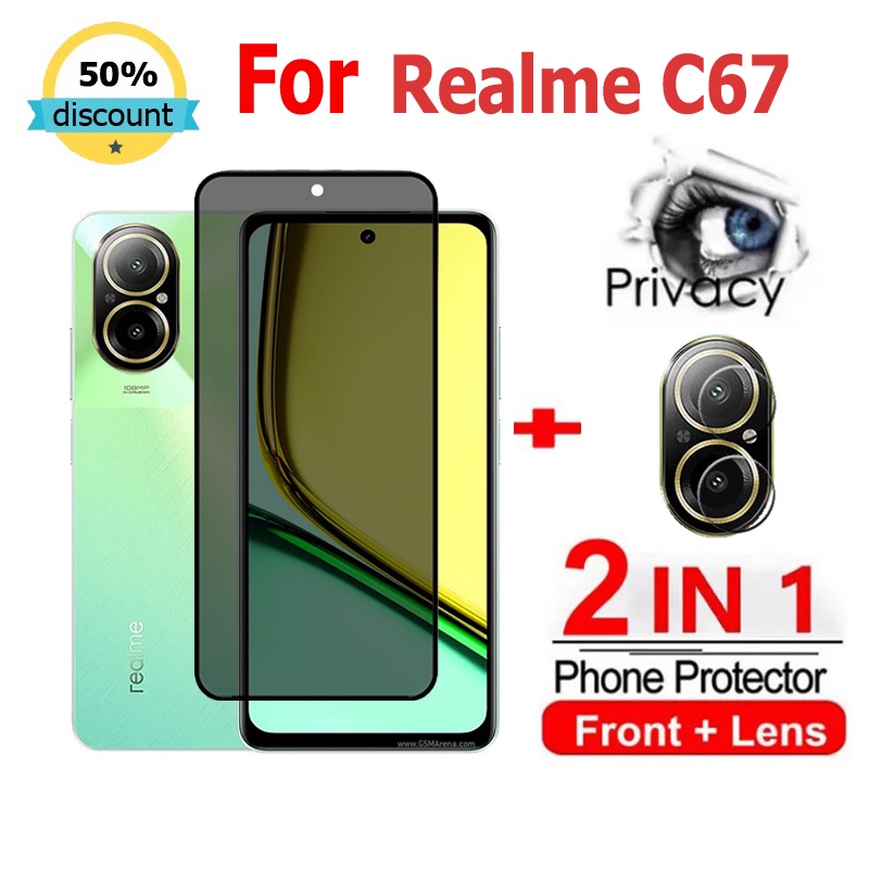 2 in 1 ฟิล์ม Realme C67 ฟิล์มกระจกนิรภัยกันรอยหน้าจอ กันแอบมอง เพื่อความเป็นส่วนตัว สําหรับ Realme C51 C55 C53 10T 9i 11 10 Pro+ 5G GT 5 Neo 3T Narzo 60x 50 5G