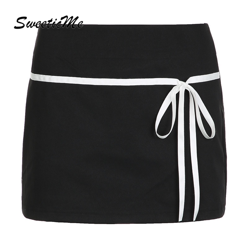 Sweeticme กระโปรงสั้น เอวต่ํา เข้ารูป สีตัดกัน เข้ากับทุกการแต่งกาย แฟชั่นสําหรับสตรี 2024