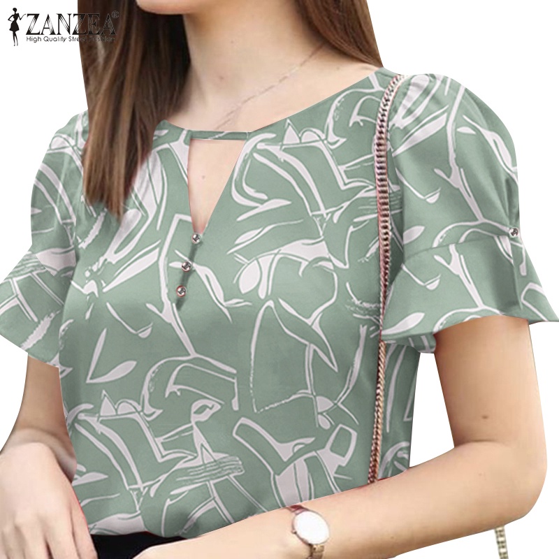 Zanzea เสื้อเบลาส์ คอกลม แขนสั้น พิมพ์ลาย สง่างาม สําหรับผู้หญิง