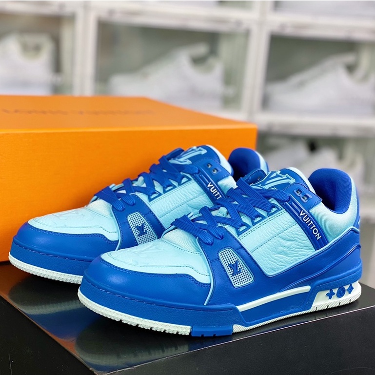 Louis Vuitton Trainer Sneaker Low "Blue" รองเท้าลำลองรองเท้าผ้าใบสำหรับผู้ชายผู้หญิง กีฬา