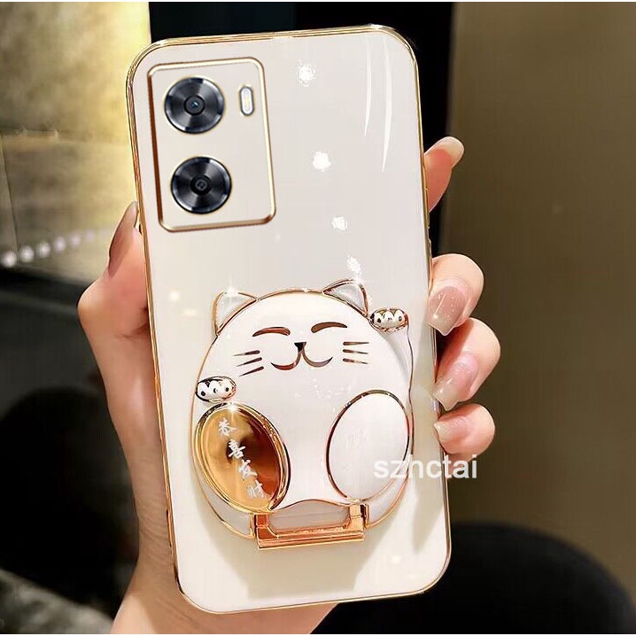 เคสโทรศัพท์ oppo a57 2022 a77 a77s a57s เคสโทรศัพท์ เคสโทรศัพท์พร้อมขาตั้งแมวกวัก Gong Xi Fa Cai