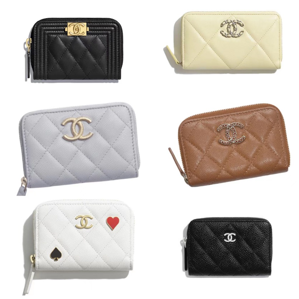 Chanel/สั้น/ซิป/กระเป๋าสตางค์/กระเป๋าใส่เหรียญ/ของแท้ 100%