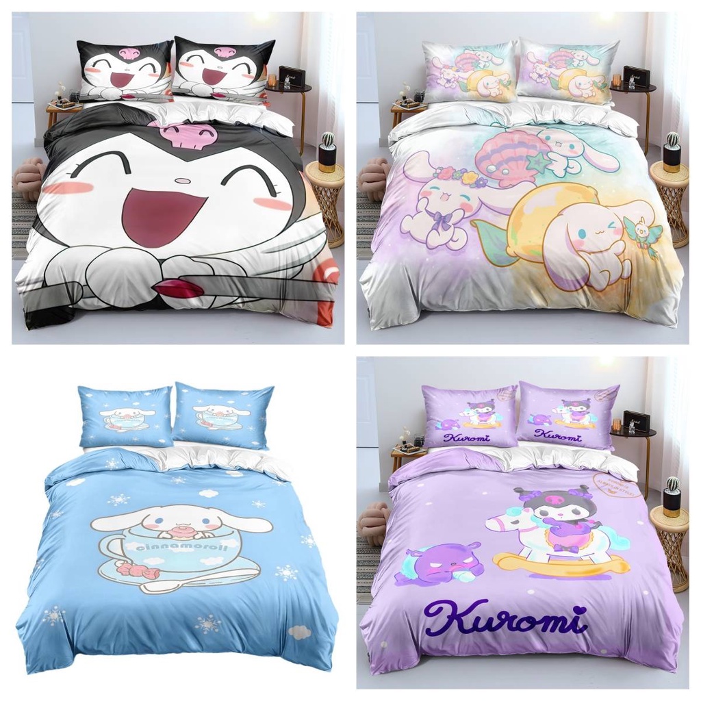 Yyds ชุดเครื่องนอน ผ้าปูที่นอน ปลอกหมอน ผ้าห่ม ลาย Sanrio Cinnamoroll Kuromi สําหรับตกแต่งบ้าน ห้องนอน