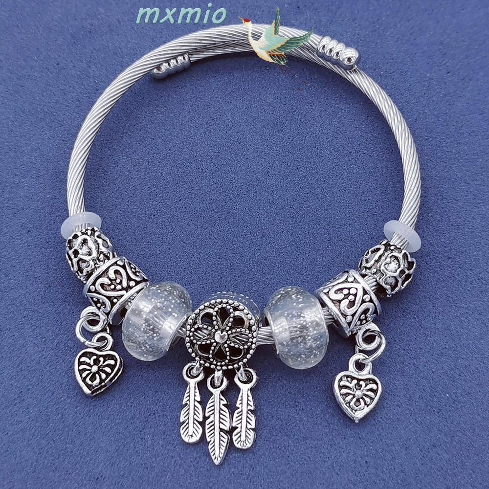 Mxmio ตาข่ายดักฝัน สร้อยข้อมือ กระดิ่ง พู่ ลูกปัด ขนนก สร้างสรรค์ เปิด โลหะผสม ใบไม้ นักเรียนหญิง