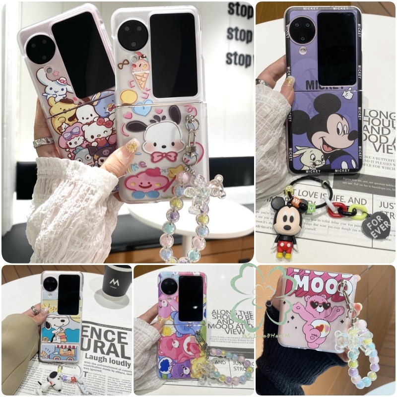 เคสโทรศัพท์มือถือแบบแข็ง ใส ผิวด้าน กันกระแทก พร้อมสายโซ่คล้อง ลายการ์ตูน สําหรับ Oppo Find N3 N2