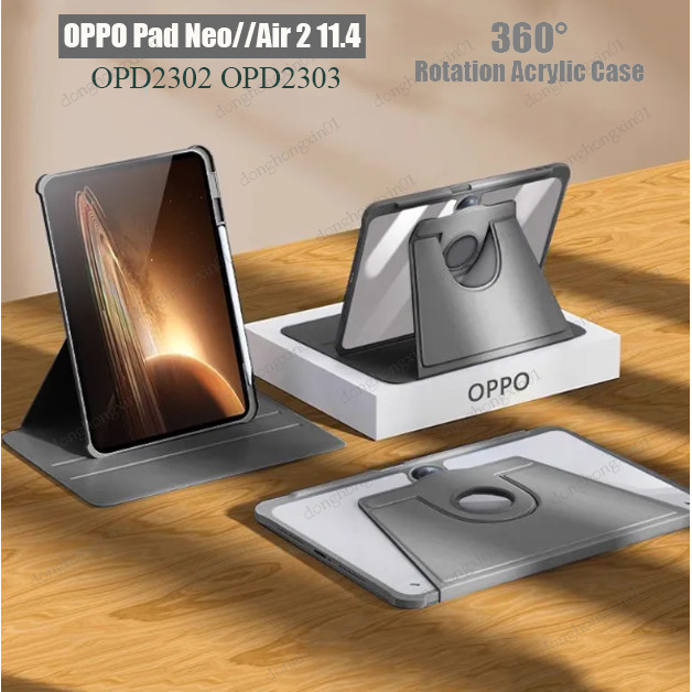 เคสแท็บเล็ตอะคริลิค หมุนได้ พร้อมช่องใส่ดินสอ สําหรับ OPPO Pad Neo 11.4 นิ้ว 2024 Air 2 11.4 นิ้ว OPD2302 OPD2303