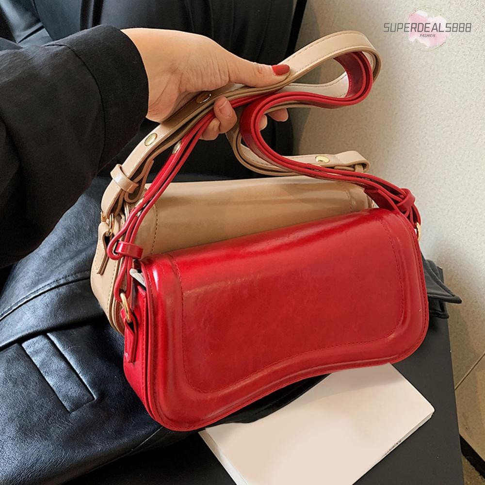 Retro สีทึบ PU หนังไหล่กระเป๋าผู้หญิงกระเป๋าถือแฟชั่น Casual Hobos & Purses Lxuury Designer Casual Satchel Bag [SuperDeals888.th]
