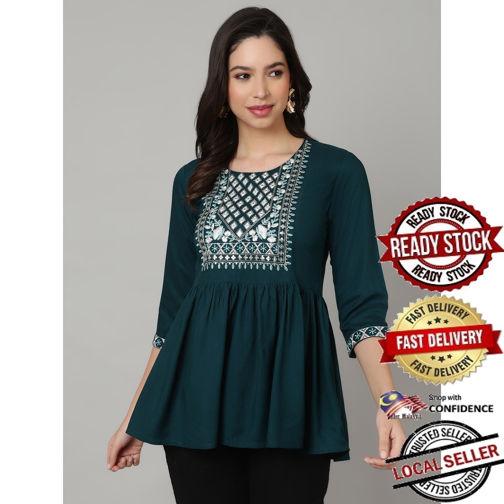 สั้น Kurti ผู้หญิงอินเดีย Kurtis Top Saree Sari Punjabi ชุดสําเร็จรูป Kurti UD39437APTP