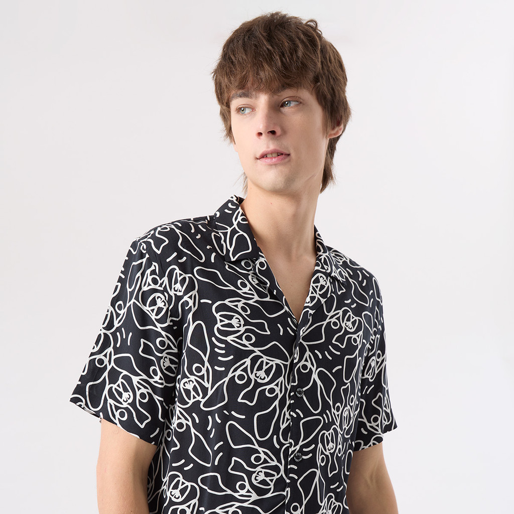 ESP เสื้อเชิ้ตฮาวาย เฟรนช์ชี่ ผู้ชาย สีดำ | Frenchie Hawaiian Shirt | 04060