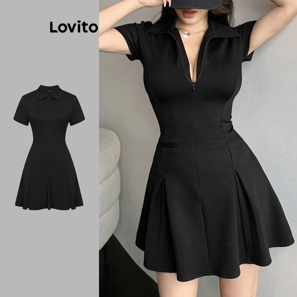 Lovito ชุดเดรสซิปธรรมดาแบบสบาย ๆ สำหรับผู้หญิง L104ED411