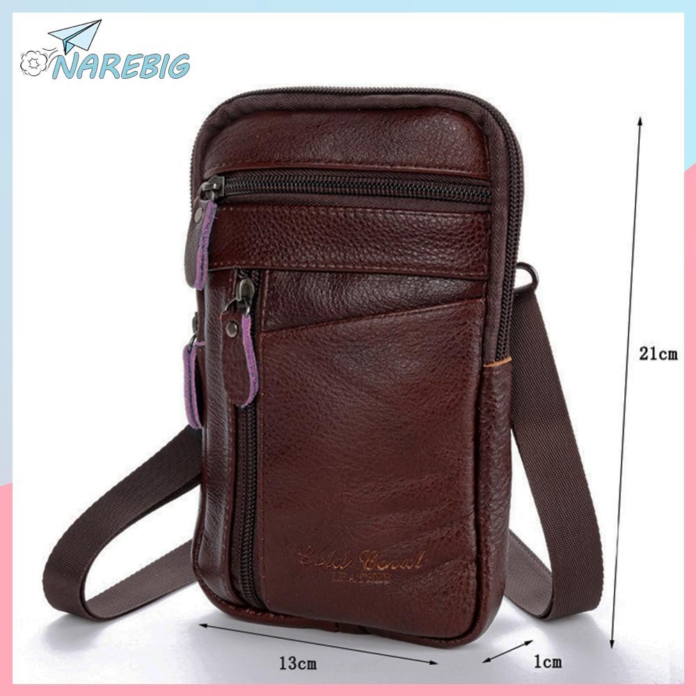 ส่งจากกรุงเทพ🚚 it Genuine Leather Men Shoulder Bag Business Casual Messenger Zip Phone Pouch ✿