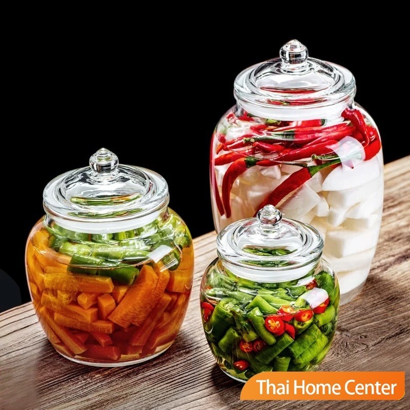 โหลแก้วใหญ่ ใส กระปุกหัวไชเท้าดอง ฝาปิดผนึกได้ดี สวยๆ โถใส่ดองเหล้า/น้ำจิ้ม/ใส่ยา ผักผลไม้หมัก glass canister - รูปที่ 3