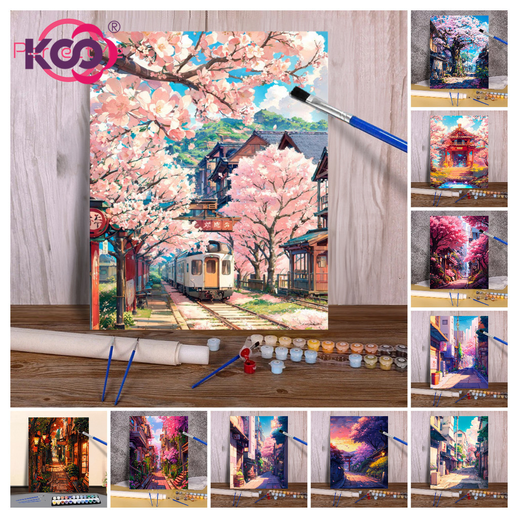 KSCity ทิวทัศน์ ภาพวาด Zero-based ภาพวาดสีน้ํามันการบีบอัด ระบายสีตามตัวเลข DIY ภาพวาดอะคริลิค สีน้ํามันดิจิตอล ของขวัญ 5248