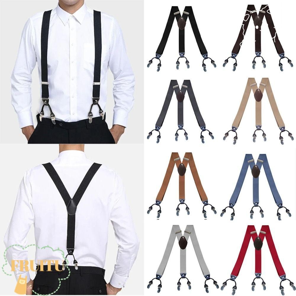 Fruitu Braces Suspenders, 6 คลิป 3.5 ซม.กว้าง Elastic Braces, Vintage สายรัดปรับได้คลิปงานแต่งงาน Y รูปร่างกางเกงเข็มขัดผู้ชายผู้หญิง