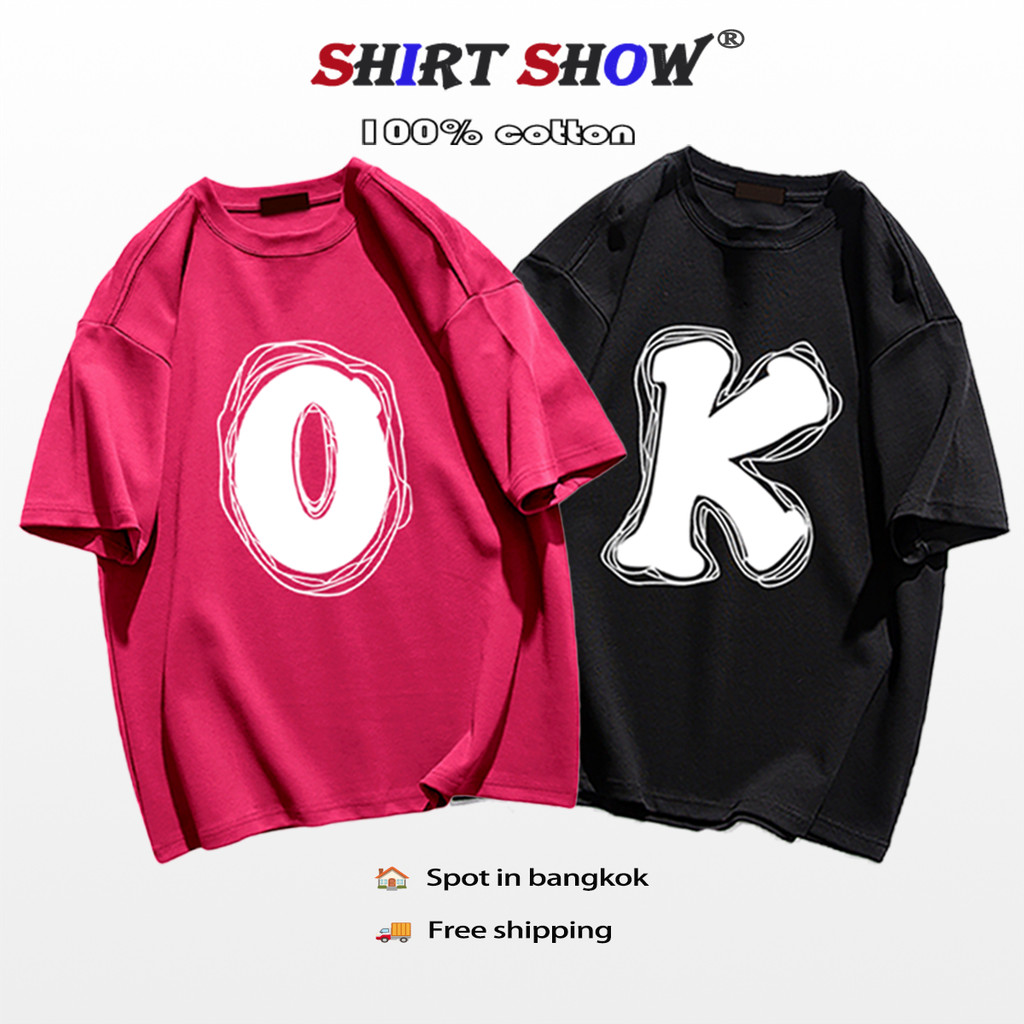 เสื้อยืดแฟชั่นสไตล์เกาหลี OKคริสต์มาส ผ้าฝ้ายแท้ใส่สบาย คู่รัก ใส่สบาย ไม่หด ไม่ต้องรีด YG683+YG684