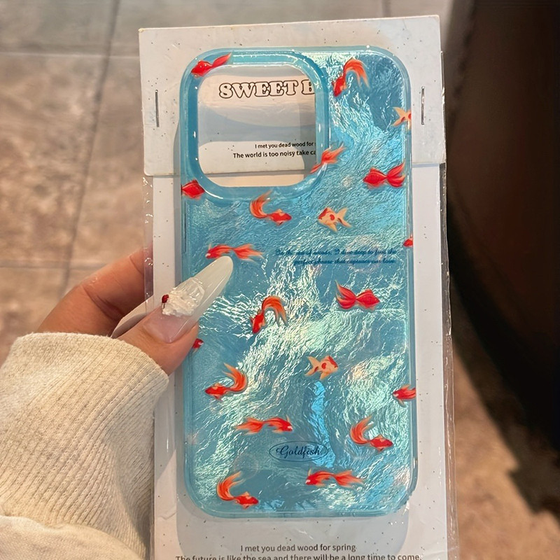 น่ารักปลาทองน้อยสีฟ้าเคสโทรศัพท์สําหรับiPhone 11 12 13 14 15 16 17 Pro Max 16E XS XR Xซิลิโคนปกอ่อน