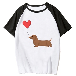 เสื้อยืด พิมพ์ลายอนิเมะ Dachshund สไตล์ญี่ปุ่น แฟชั่นฮาราจูกุ สําหรับผู้หญิง