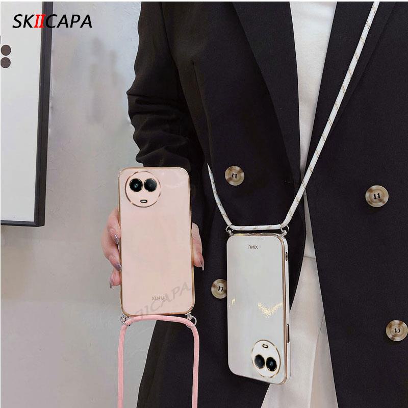 เคสโทรศัพท์มือถือ ซิลิโคน พร้อมสายคล้องคอ สีแคนดี้ สําหรับ Realme 11 5G 11x 11 pro +plus