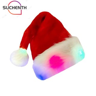 Suchenth หมวกซานตาคลอส ผ้ากํามะหยี่ขนนิ่ม มีไฟ LED ของขวัญคริสต์มาส สําหรับผู้ใหญ่