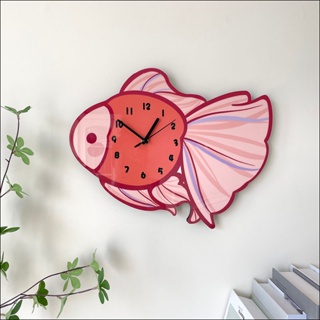 Shopkeeper selection# cartoon creative goldfish decorative wall clock living room kindergarten silent cute personalized cartoon clock clock 8.25N