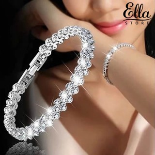 Ellastore123 กําไลข้อมือโซ่ ประดับเพทาย พลอยเทียม สําหรับผู้หญิง