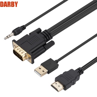 Darby สายเคเบิล HDMI ตัวผู้ เป็น VGA พร้อมเสียง แปลงวิดีโอ 1.8 ม. พร้อมพาวเวอร์ซัพพลาย สําหรับแล็ปท็อป HD DVD โปรเจคเตอร์