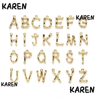 Karen จี้ตัวอักษร A-Z ABC โลหะ สีทอง 1.5 มม. 26 ตัวอักษร สําหรับทําพวงกุญแจ สร้อยข้อมือ DIY 26 ชิ้น