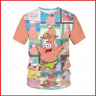 Ere1 เสื้อยืดแขนสั้นลําลอง พิมพ์ลายการ์ตูน SpongeBob SquarePants Patrick Star 3D พลัสไซซ์ แฟชั่น