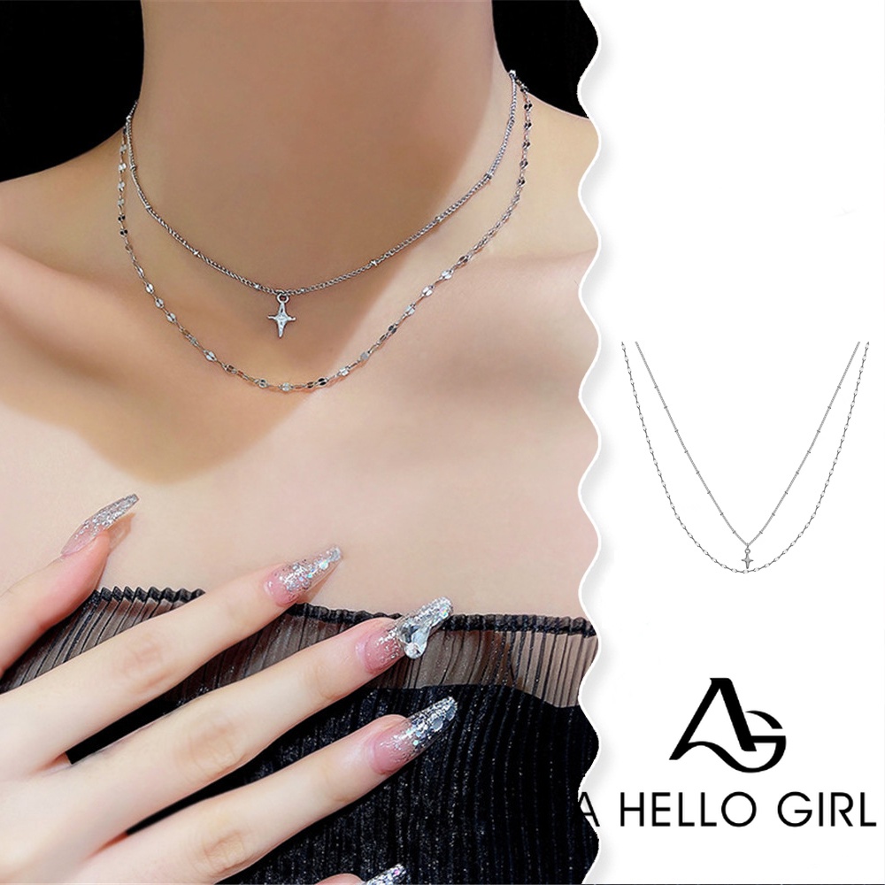A HELLO GIRL สร้อยคอโซ่ไทเทเนียม จี้รูปดาว แบบสองชั้น น้ําหนักเบา สไตล์มินิมอล สําหรับผู้หญิง