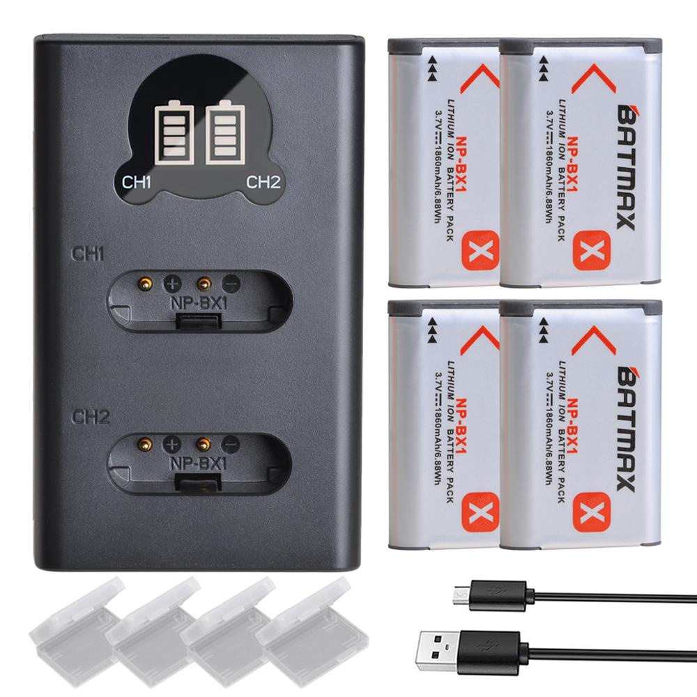 4x 1860mAh NP-BX1 NP BX1 Battery + LCD USB Charger with Type C for Sony DSC RX1 RX100 M3 M2 RX1R WX300 HX300 HX400 HX50