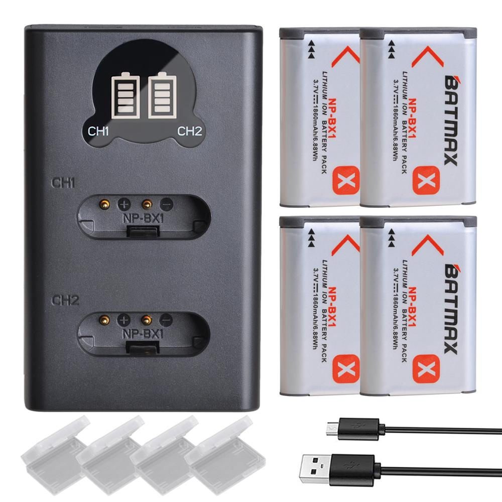 4x 1860mAh NP-BX1 NP BX1 Battery + LCD USB Charger with Type C for Sony DSC RX1 RX100 M3 M2 RX1R WX3
