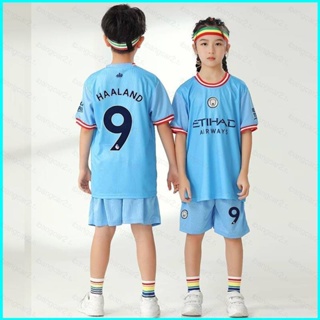 เสื้อกีฬาแขนสั้น ลายทีมชาติฟุตบอล Manchester City Jersey Home Haaland 22 23 ชุดเหย้า สําหรับเด็ก